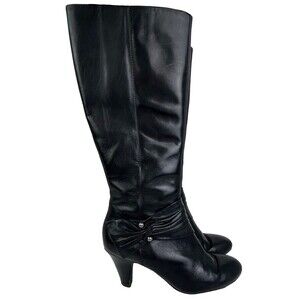Naturalizer Brightly Heeled Boots Black Leather Knee High Bows Dressy Shoes 8.5